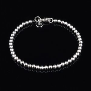 Women's 925 Sterling Silver 4MM Ball Bead Charm Bracelet 8"